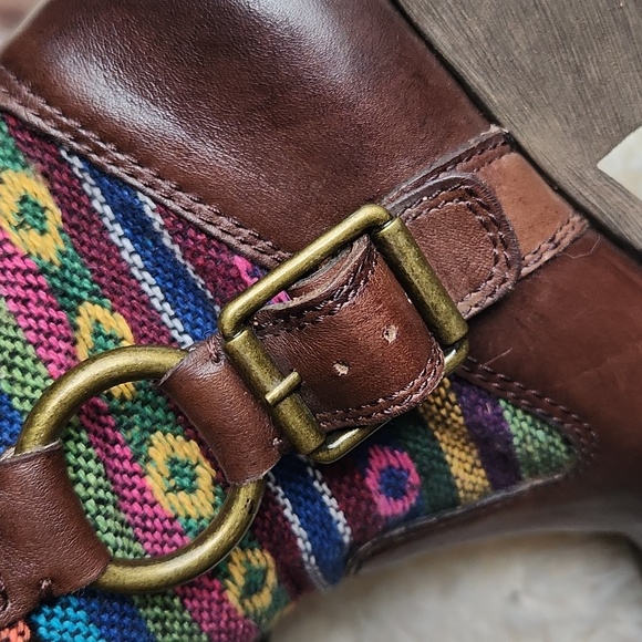 Lucky Brand Western Aztec Tribal Slouchy Tapestry Brown Ankle Pull-On Boots - Picture 7 of 10